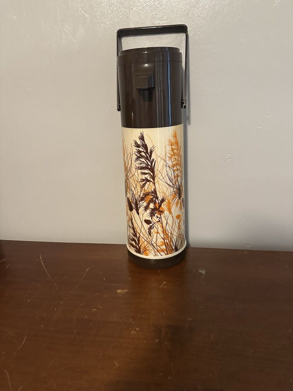 Vintage Aladin Pump-A-Drink Thermos Autumn Wheat Pattern No Box  1960s-1970s